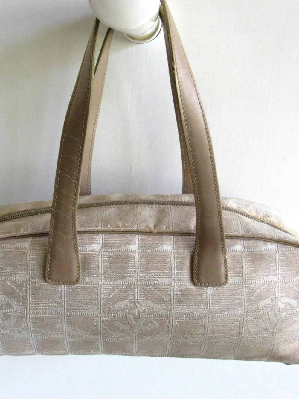 Authentic Chanel Travel Line Beige Jacquard Monogram Handbag